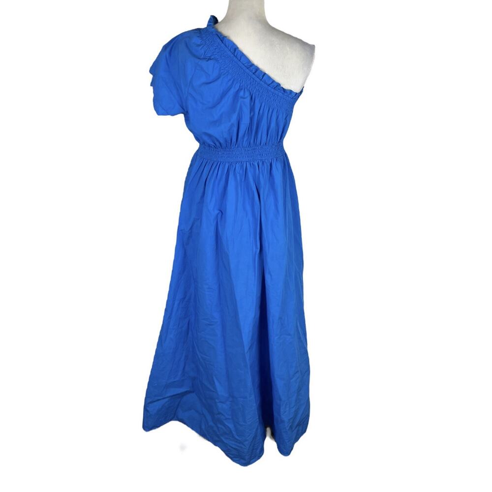 J. Crew Blue One Shoulder Cotton Poplin Midi Dress Coastal Resort Size Small - Picture 4 of 9